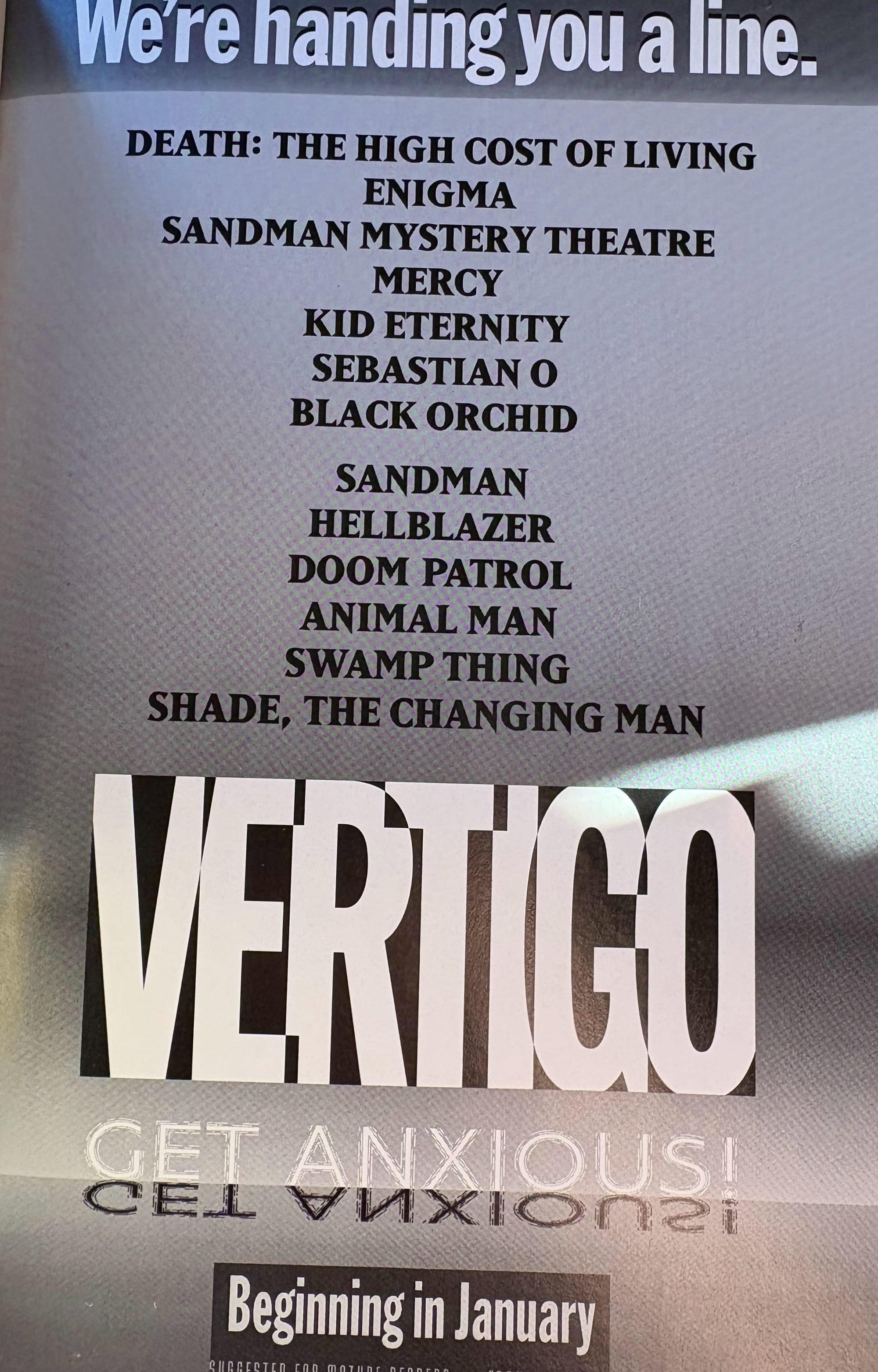 House ad for DC's Vertigo line, published in Vertigo Preview #1 by DC Comics (1992)